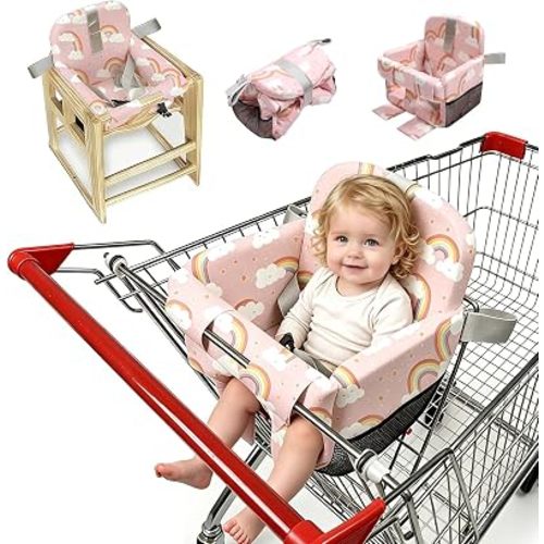 Shopping Cart Cover for Baby Boy & Girl,High Chair Cover for Restaurant Seat,Soft Padded Machine Washable Infant Toddler Buggy Seat Cover,Swing Insert for Infant & Toddler - Pink Rainbow