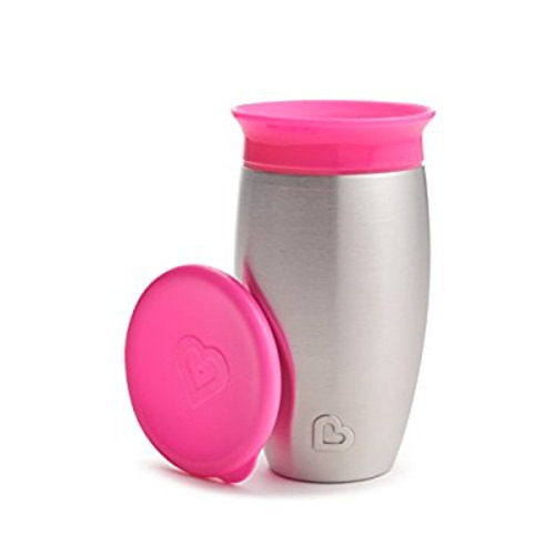 Munchkin Miracle Stainless Steel 360 Sippy Cup, Pink, 10 Ounce