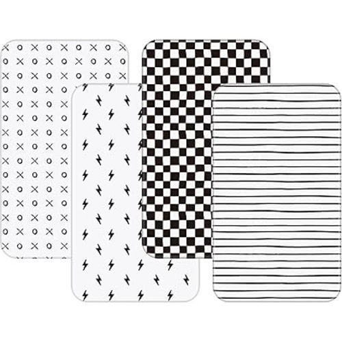 Moukeren 4 Pcs Black and White Color Scheme Crib Sheets for Baby Boys Girls Soft Microfiber Baby Bassinet Sheets Crib 28 x 52 x 8 in for Standard Cribs Nursery Bedding