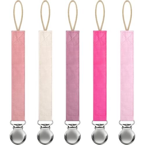 Linen Pacifier Clip for Baby Girls & Boys, 5 Pack Binky Clips