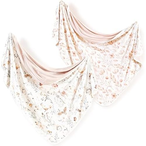 GRSSDER Baby Swaddle Blankets 2 Pack, Super Soft Jersey Knit Baby Quilt Blankets for Baby Girls, Double Layer Receiving Blankets 34 x 44 Inches Extra Large for Swaddling, Pink Flowers Season