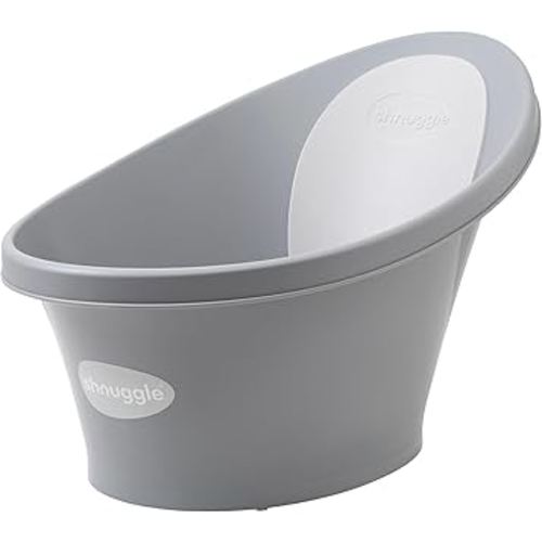 Shnuggle Newborn Baby Bath | Built in Support Bump and Soft Backrest | Suitable from Newborn | Bath Seat Support Includes Plug | Pebble Grey