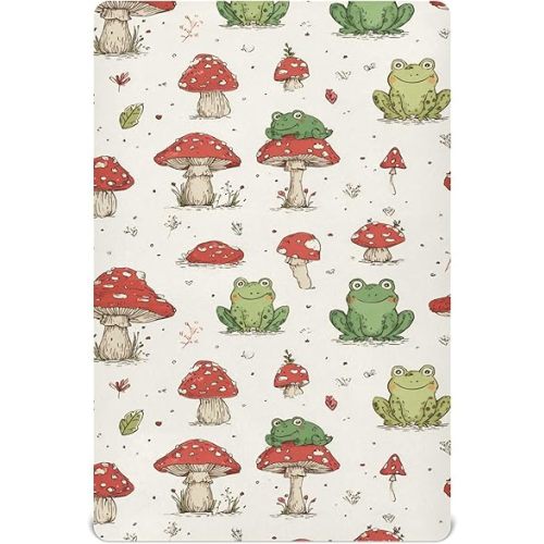 Retro Frogs Mushrooms Crib Sheets Soft Breathable Fitted Baby Crib Sheets Mattress Cover for Girls Boys, 52" x 28" x 9"
