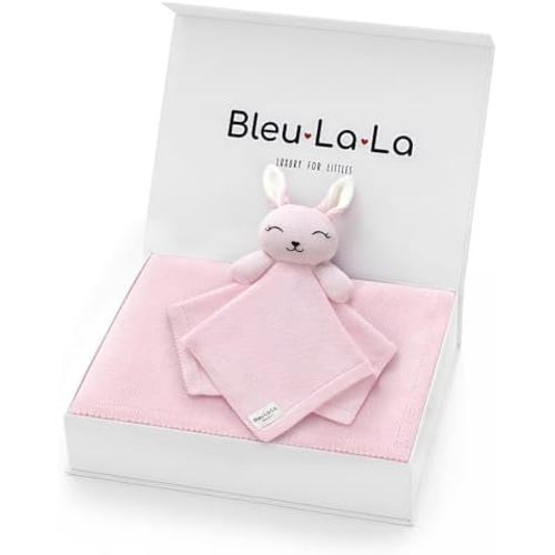 Baby Gift Set - Organic Cotton Newborn Blanket and Lovey Security Blanket Set, Gifts for Baby Girl, Mother to be Gifts, (Lovey - Bunny - Pink)