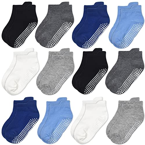 GRPSKCOS Non Slip Toddler Baby Socks 12 Pairs Anti Skid Ankle Socks for Girls Boys Grips Sock for 0-7 Years Children