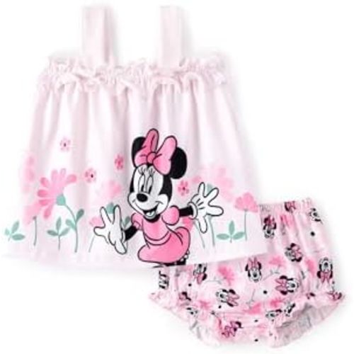 Disney Princess Baby Girl Clothes: Floral Sleeveless Ruffle Tunic Top & Bloomer Diaper Cover Set Newborn Summer Outfits