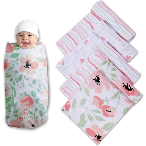 Mother's Choice Baby Flannel Blanket 4 Pack | 100% Cotton Receiving Blanket for Newborn 76 x 76 CM | Lightweight Infant Swaddle Blanket | Soft Blanket for Baby Boy and Girl (Floral Pink)