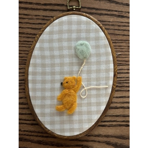 Needle Felted Winnie the Pooh nursery decor; Handmade Embroidery hoop art
