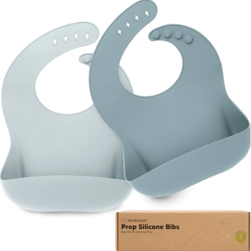 KeaBabies 2-Pack Silicone Baby Bibs for Eating - Sturdy Food-Grade Silicone Bibs for Babies Girl, Boy, Large Food Catcher, Clean & Put On Easily, Waterproof Toddler Feeding Essentials (Alps)