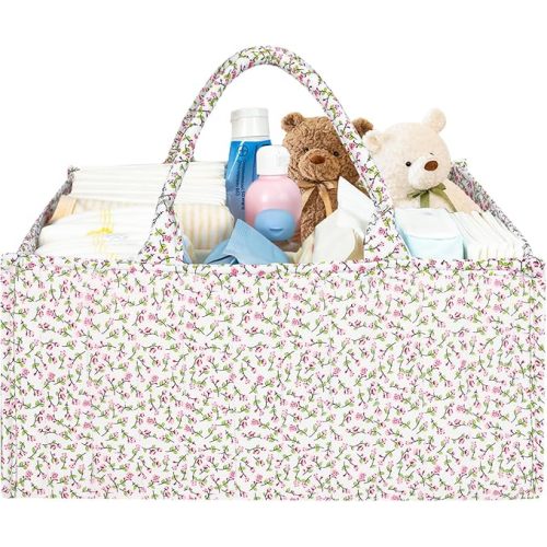 Floral Quilting Diaper Caddy Organizer, Quilted Diaper Bag, Stylish Nursery Storage Basket, Gift for Baby Shower, Diaper Caddy Organizer for Changing Table, Newborn Essentials, Pink Floral