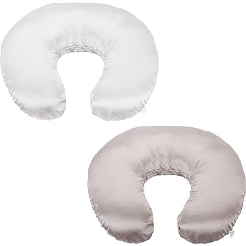 Pro Goleem Satin Nursing Pillow Cover 2 Pack Soft Silk Feeling Feeding Pillow Slipcover for Breastfeeding Moms Fits Standard Infant Nursing Pillow or Positioner Gray and White
