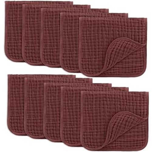 Comfy Cubs Muslin Burp Cloths 20" x 10", Pack of 10 - Large, 6-Layer, Ultra Absorbent 100% Cotton for Baby Drool and Messes - Soft, Safe & Gentle Baby Burp Cloths Set for Boys & Girls - Wine