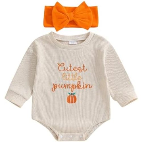 My First Halloween Baby Girl Outfit Newborn Pumpkin Onesie Bubble Romopr and Headband Cute Infant Fall Clothes