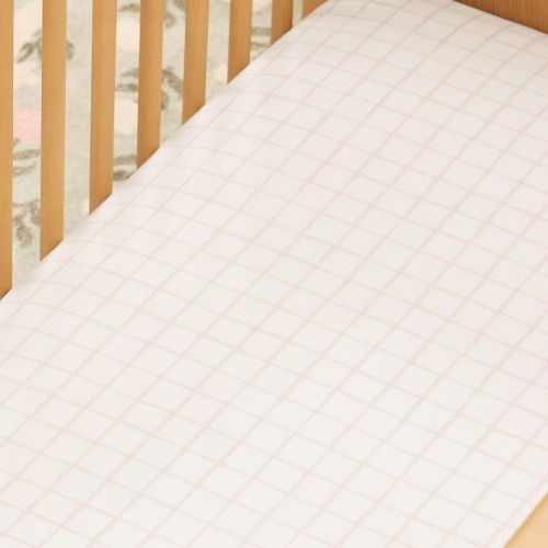 Organic Painterly Grid Crib Fitted Sheet - Blush Pink
