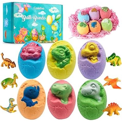 Bath Bombs for Kids - XL Dino Eggs Bath Bomb with Surprise Toys Inside, Kids Bath Bomb Gift Set, Natural Bubble Bath, Dinosaur Bathbombs Birthday Gift for Boys Girls, Christmas gift, Stocking Stuffers