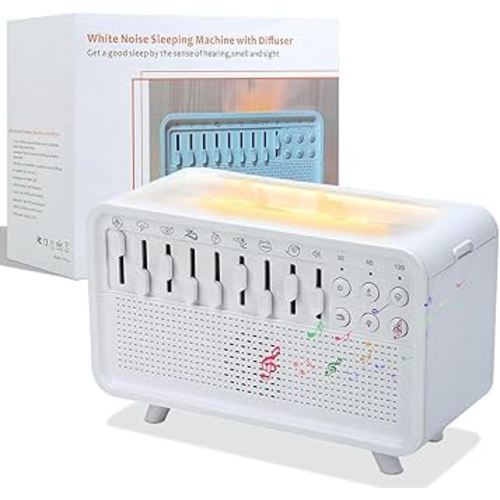 White Noise Night Light Humidifier, 3-in-1 White Noise Sound Machine Humidifier with 8 Ambient Sounds, Diffuser Sound Box Powered by USB, Sleep Sound Machine for Home Office, Timer