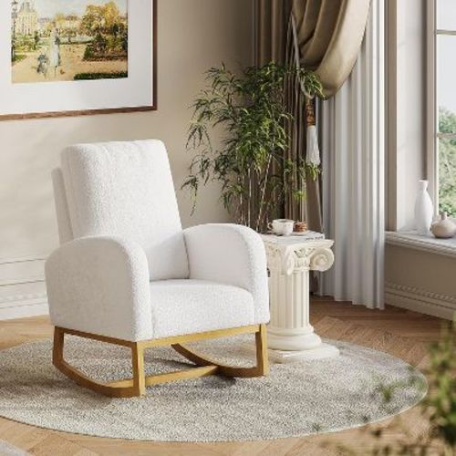 Acekool Upholstered Glider Rocking Chair for Nursery & Living Room, High Back with Side Pocket, Smooth Rock & Glide