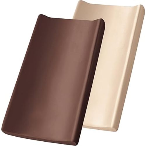 SiinvdaBZX 2 Pack Changing Pad Cover for Baby Girls Boys, Satin Silky Soft Changing Table Covers 32"x16"+5" Diaper Changing Pad Sheets, Beige & Brown
