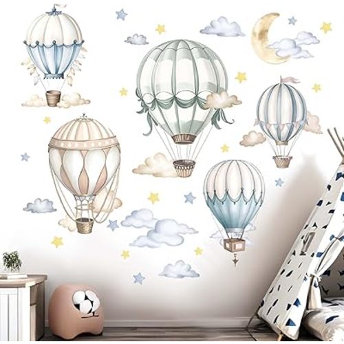 Balloon Wall Stickers for Baby: Infant Room Decor with Cute Hot Air Balloon Design Peel and Stick Wall Decals for Nursery and Kids Room Ages 0-12 Years