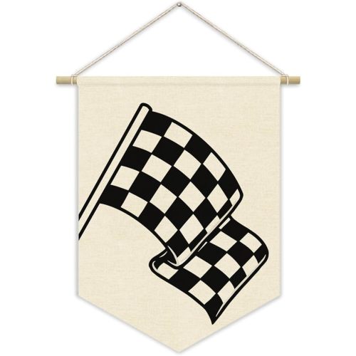 Boy Room Decor,Playroom Decor,Toddler Boy Room Decor,Little Racer Dude Race Car Room Canvas Banner Wall Art Decor,Buffalo Plaid Racing Flag Hanging Canvas Banner,Racing Enthusiast Gifts