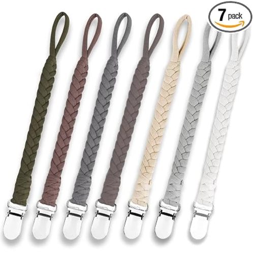7 Pcs Braided Pacifier Clip, Pacifier Clips for Boys & Baby Girls, Pacifier Holder Clip Binky Clips