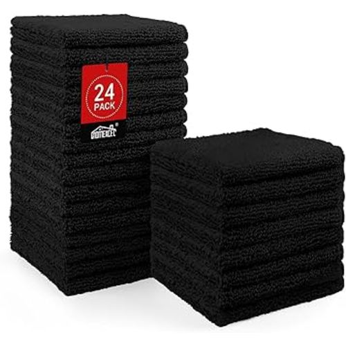 HOMEXCEL Black Washcloths 24 Pack, Highly Absorbent and Soft Microfiber Face Towel, Makeup Remover Towels, Multi-Purpose Wash Cloths for Bathroom, Hotel, Spa, Gym, and Kitchen, 12x12 Inch