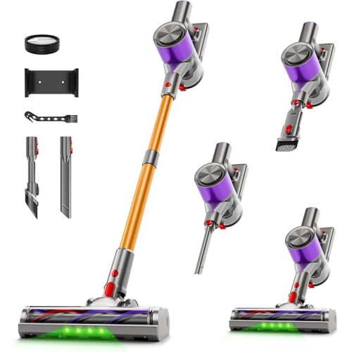 Cordless Stick Vacuum Cleaner, 40Kpa Powerful Suction Vacuum Cleaner with LED Headlight, Detachable Battery, 8-in-1 Lightweight Handheld Vacuums for Pet Hair Carpet and Hardwood Floor, Purple