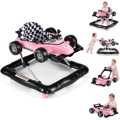 HONEY JOY Baby Walker, 4-in-1 Foldable Infant Activity Push Walker, Toddler Car Walker with Adjustable Heights, Music, Lights, Padded Seat, Baby Walker with Wheels for Boys Girls 6-18 Months (Pink)