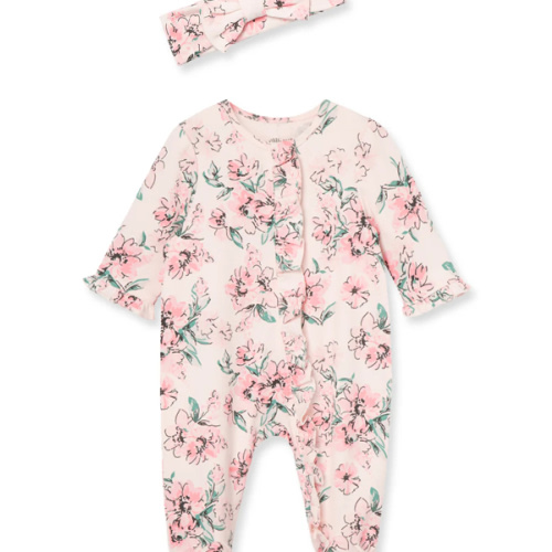Dream Floral 2-Way-Zip Footed One-Piece and Headband