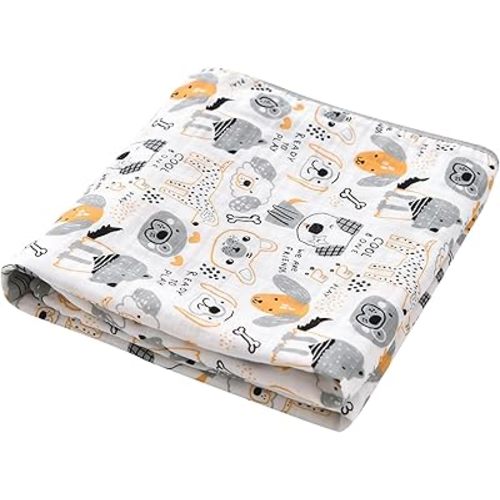 Swaddle Blanket for Newborn Boys and Girls, 100% Organic Cotton Soft, Breathable, Skin-Friendly, Multi-Use, Receiving Blanket Swaddling Wrap Large 47” x 47” Pup