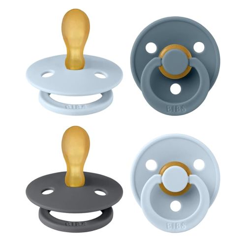 BIBS Colour Pacifier with Symmetrical Nipple| Natural Rubber Baby Pacifier | Set of 4 BPA-Free Soothers | Made in Denmark | Baby Blue Mix | Size 6-18 Months
