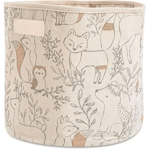 Crane Baby Woodland Nursery Basket, Animal Nursery Decor, Fabric Storage Bin, Collapsible Forest Decor, Hamper with Handles for Toys, Laundry, and Baby Items