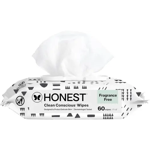 The Honest Company Clean Conscious Unscented Wipes | Over 99% Water, Compostable, Plant-Based, Baby Wipes | Hypoallergenic for Sensitive Skin, EWG Verified | Pattern Play, 60 Count