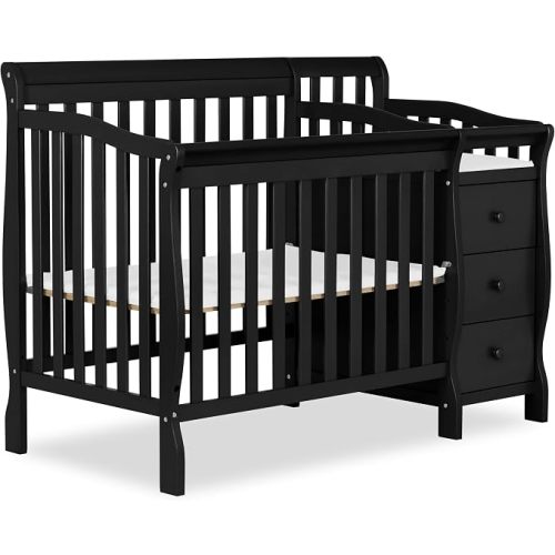 Dream On Me Jayden 4-in-1 Mini Convertible Crib and Changer, Black | Detachable Changer, 3 Drawers, 3-Position Support, Twin Bed, BSA, 50Lb