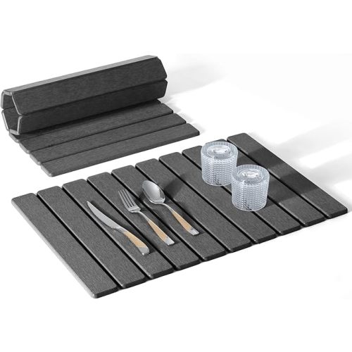 Large Stone Dish Drying Mat for Kitchen Counter, 24"×16" Quick Dry Collapsible Diatomaceous Earth Mat – Super Absorbent Foldable Drying Pad for Dishes (Dark Gray, 23.2" x 15.4")