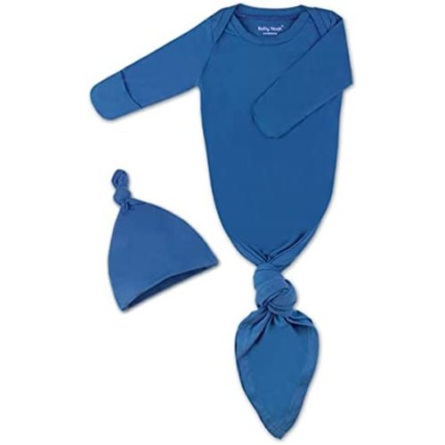 Baby Knotted Gown, Super Soft Newborn Infant Long Sleeve Sleeper for Baby Girl and Boy Sleepwear with Hat Set