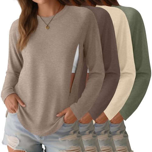 Huukeay 4 Pack Women's Long Sleeve Maternity Nursing Tops