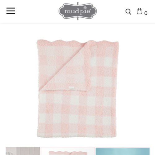 Pink Gingham Chenille Blanket | Charming Contrast Scallop Edge | Mud Pie