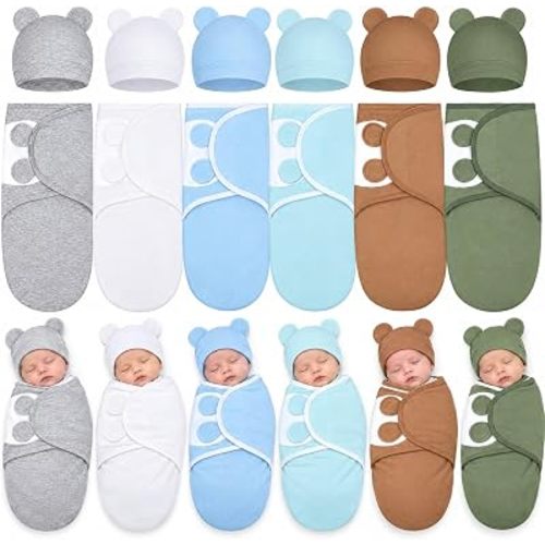 Ramede 6 Pack Baby Swaddle Blankets with Hats,Classic,Dark Color