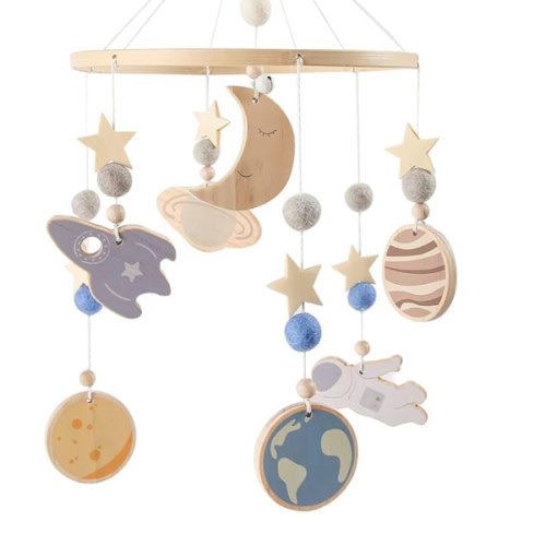 IEATFO Space Nursery Mobile - Wooden Baby Mobile - Solar System Crib Mobile Astronaut Space Theme Nursery Bed Decoration, Gift for Newborn (Blue) : Amazon.com.au: Baby