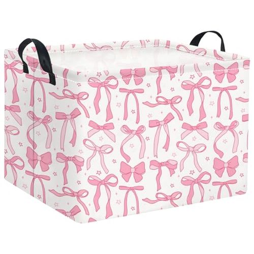Rectangular Kids Storage Basket for Home Kitchen Girls Cute Storage Bin Organizer Shelf Book Room Decor(Pink Bowknot)