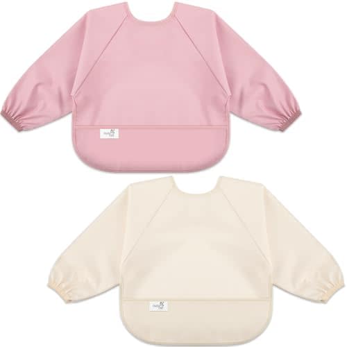 Long Sleeve Baby Bib, Waterproof Fabric, Catch-All Pocket, Baby Smock Bib, Adjustable Sleeves
