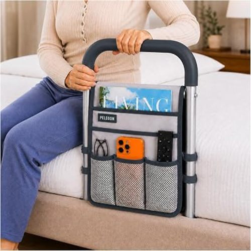PELEGON Bed Rails for Elderly Adults Safety, ASTM Compliant, Adjustable Bed Rail with Non-Slip Ergonomic Handle and Storage Pockets, Bed Railings for Seniors Supports up to 300 lb, Tool-Free Assembly