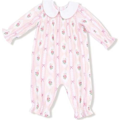 Smocked Long Sleeve Romper with Peter Pan Collar Ogee Lace Floral - Angel Dear | Maisonette
