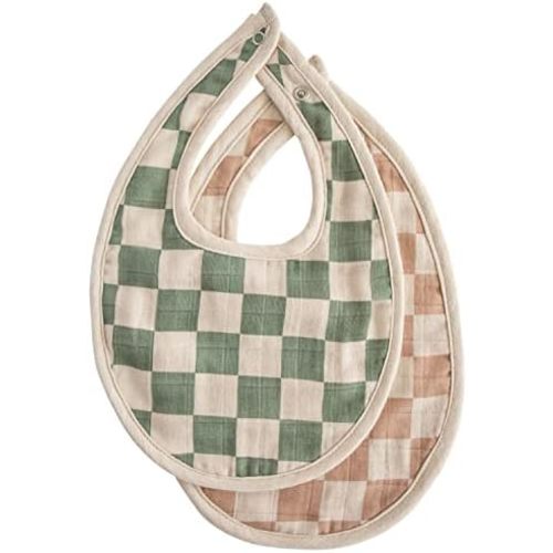 mushie Muslin Baby Bib | Soft Cotton for Drips, Drools & Feedings | Adjustable Fit | 2 Pack