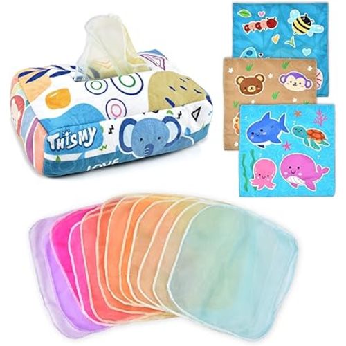Baby Toys 6-12 Months Tissue Toy Montessori Toy for Babies 6-12 18 Months, Soft Contrast Crinkle Sensory Toys for Toddlers