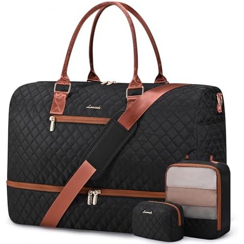 LOVEVOOK Travel Duffle Bag for Women, Weekender Overnight Bag with Shoe Compartment, Carry on Bag with Toiletry Bag, Gym Duffel Bag with Wet Pocket, Hospital Bags for Labor and Delivery 3 Pcs Set