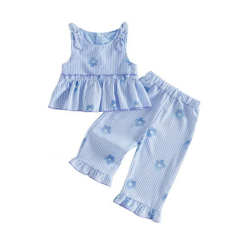 Lairauiy Toddler Kids Girl Summer Outfits 12 18 24 Months 2T 3T 4T 5T Sleeveless Bow Shoulder Tank Tops + Pants Set Baby Clothes