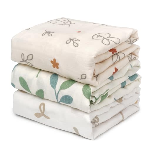 HECCEI Baby Swaddle Blankets, 70% Bamboo 30% Cotton Muslin Swaddle Blanket, Large Breathable Receiving Blankets for Newborn, Boy and Girl Swaddles, Registry & Gift, 47 x 47 inches
