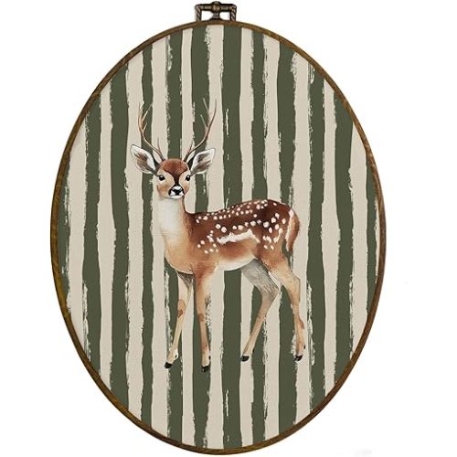 dvhdajed Vintage Olive Deer Oval Wall Art Decor, Deer Nursery Decor,Farmhouse Reindeer Framed Canvas Art, Retro Rustic Reindeer Wall Hanging Decoration for Kitchen Living Room Bathroom, 8.7x11.3 In